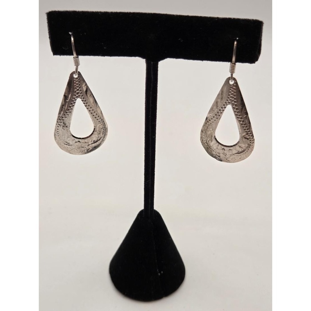 Vintage EMCo 925 Sterling Silver Teardrop Dangle Earrings Boho Textured 70s